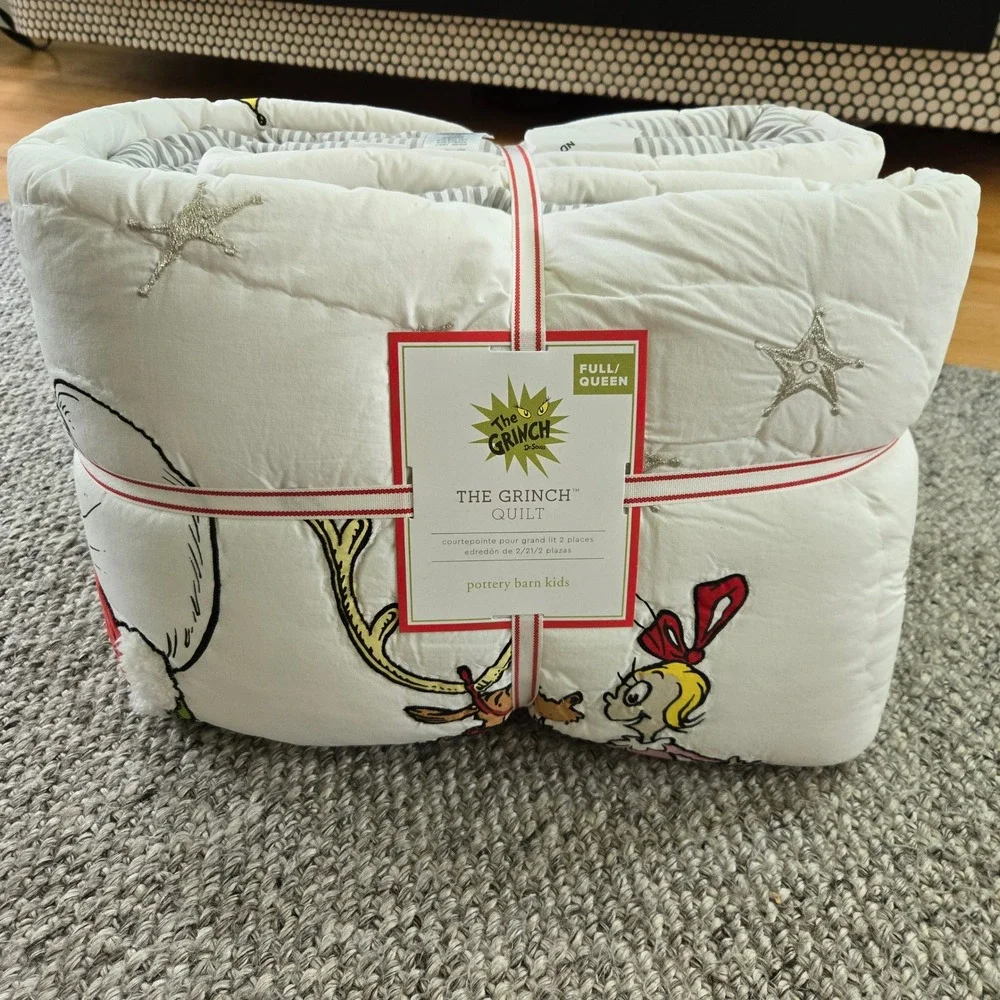 Pottery Barn Kids Dr Seuss The Grinch Quilt Full Queen Cindy Lou Christmas NEW